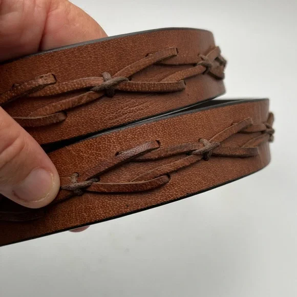 Vintage Brown Leather Belt Men XL 44/110 Western Style Hand Stitched Design Boho - Picture 8 of 12